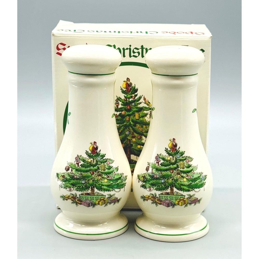 Spode Salt Pepper Shakers Christmas Tree Tall S3324 Made in England 6 inch